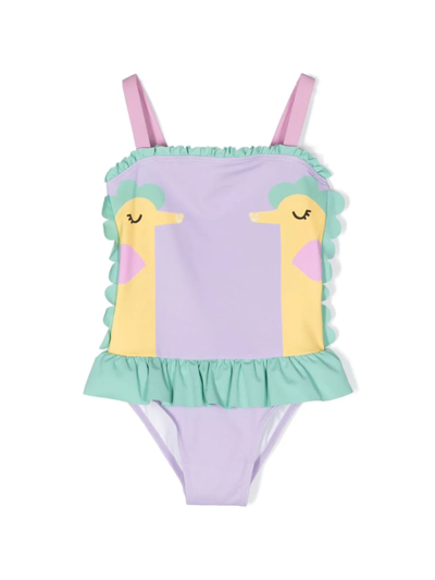 Stella Mccartney Kids' Badeanzug Aus Recyceltem Lycra In Lila