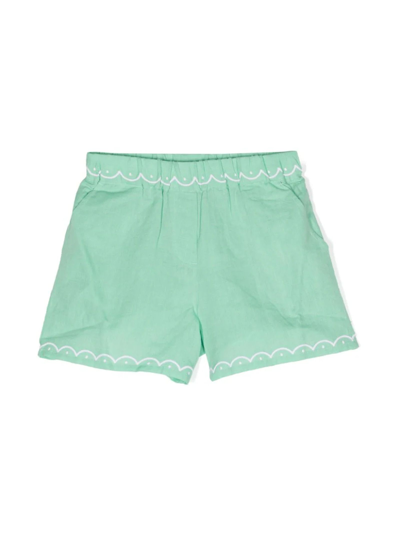 Stella Mccartney Kids' Scallop-embroidered Shorts In Green