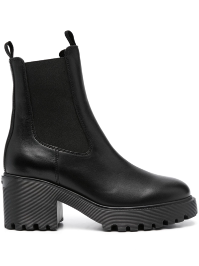 Hogan Black Leather Ankle Boot