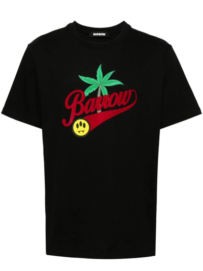 Barrow Palm-tree Printed Cotton T-shirt In Black