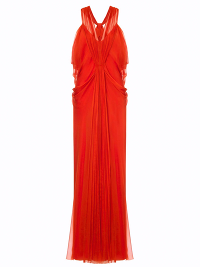 Alberta Ferretti Dress In Organic Silk Chiffon In Orange
