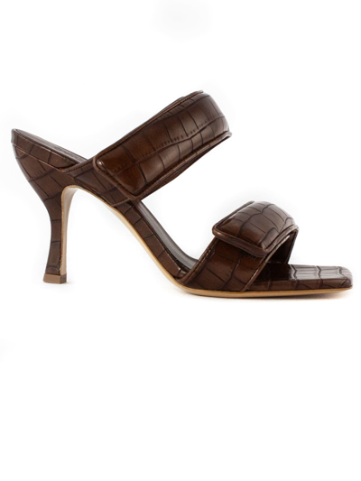Gia Borghini Brown Perni 03 Croc Heeled Sandals In 4545 Chocolate