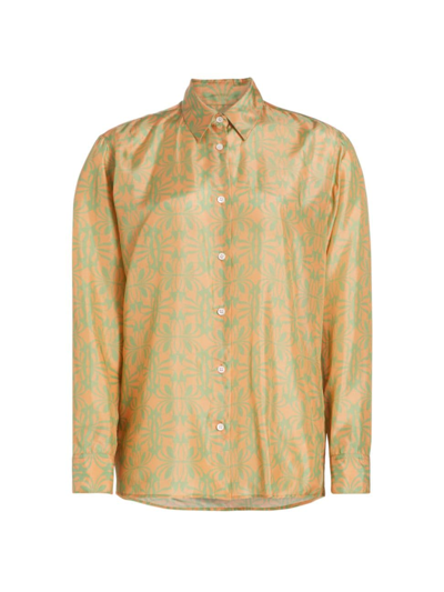 Dries Van Noten Women's Clavel Geometric Printed Cotton Long-sleeve Shirt In Peach
