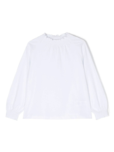 Douuod Kids' Ruched-trim Cotton Top In White