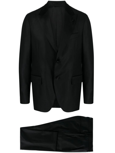 Lardini Brooch-detail Single-breasted Wool Suit In Black