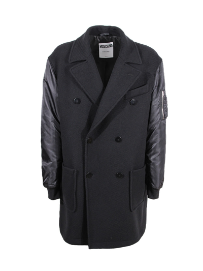 Moschino Double-breasted Coat In Black