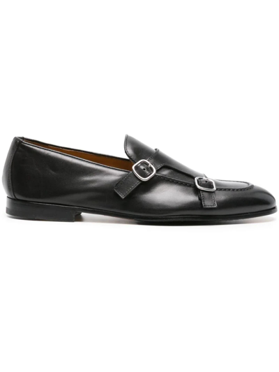 DOUCAL'S DOUBLE-BUCKLE LOAFER IN BLACK LEATHER