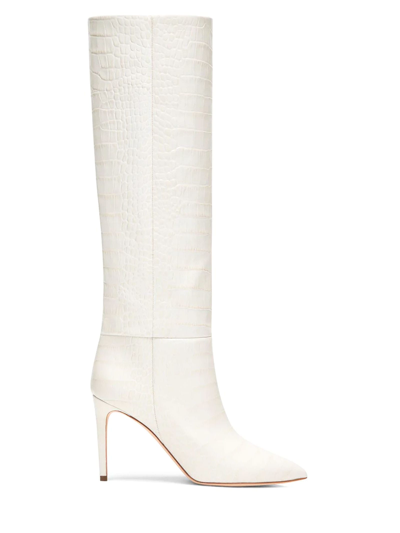 Paris Texas Calf Suede Heel Boots In White