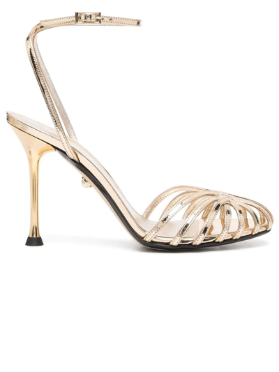 Alevì Caged High-heeled Stilettos Sandals In Gold