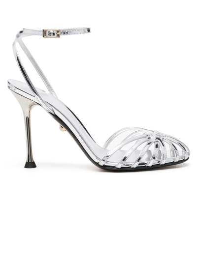 Alevì 100mm Caged Sandals In Silver