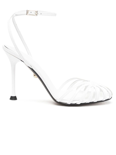 Alevì Caged Stiletto-heel Leather Sandals In White