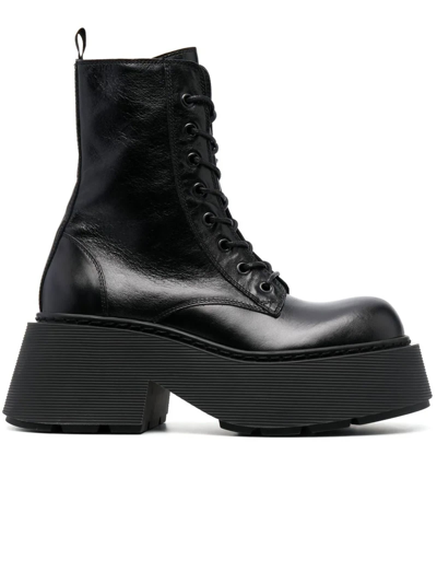 Vic Matie Black Calf Leather Platform Boots