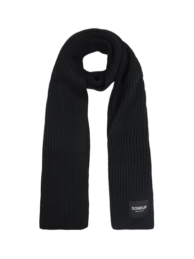 Dondup Logo-patch Ribbed-knit Scarf In Black