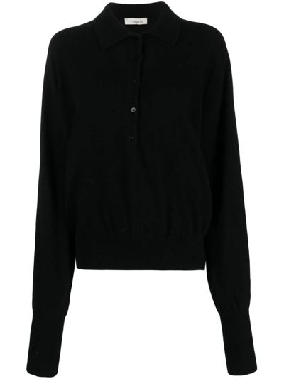 Laneus Long-sleeve Wool Polo Shirt In Black