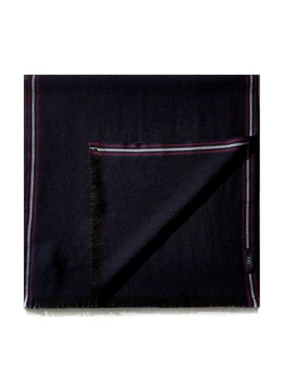 Fay Two-tone Diagonal Weave Wool Scarf In Blue