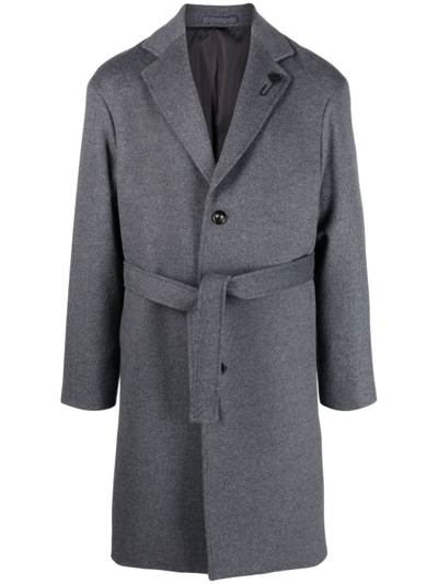 Lardini Logo-appliqué Belted Wool Coat In Grey