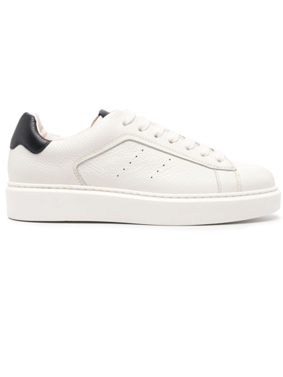 Doucal's Tumbled Leather Trainers In White