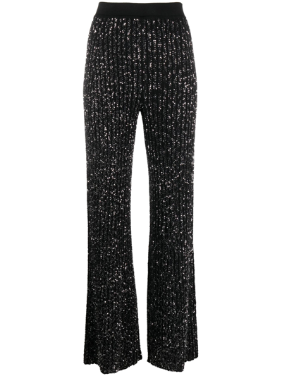 Missoni Sequin-embellished Crochet-knit Flared Pants In Schwarz