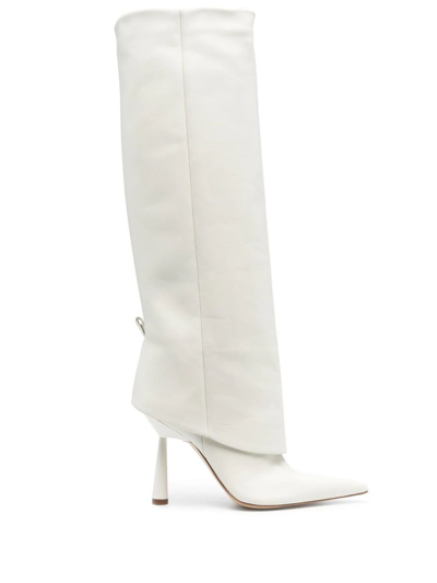 Gia Borghini White Calf Leather Rosie Boots In Weiss