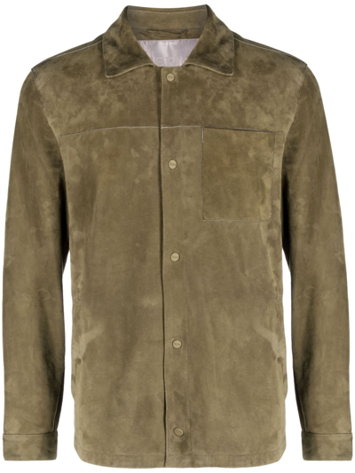 Herno Snap Front Suede Shirt Jacket In Green