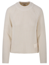 Ami Alexandre Mattiussi Ribbed Knit Sweater With Subtle Patch Detail In Beige