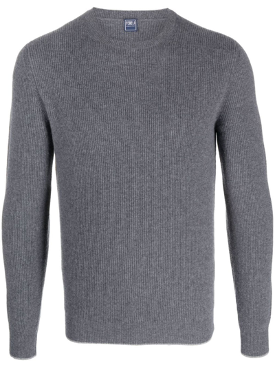 Fedeli Crew-neck Ribbed Cashmere Jumper In Grey