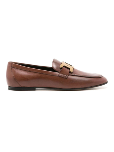 Tod's Flat Shoes In Leather Brown
