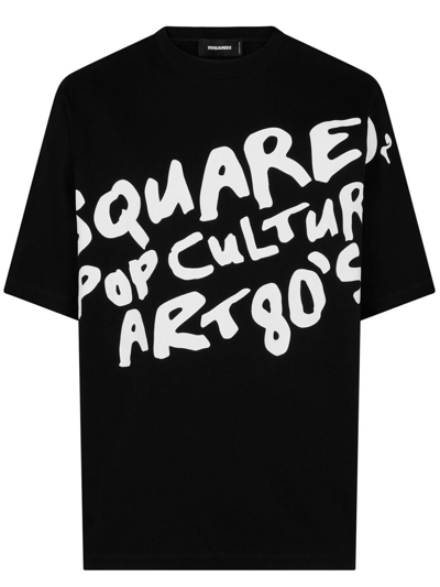 Dsquared2 Slogan-print Cotton T-shirt In Black