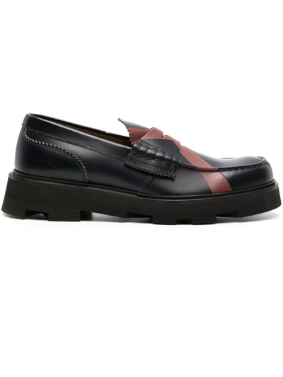 College Cross-print Leather Loafers In Blue
