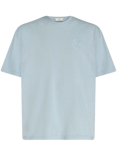 Etro Cotton Logo-embroidered T-shirt In Blue