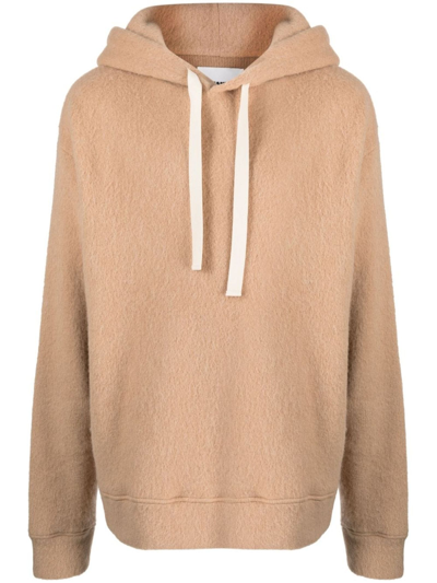 Jil Sander Brushed Alpaca-wool Blend Hooded-sweater In Brown