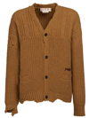 Marni Distressed-finish Cable-knit Cardigan In Brown