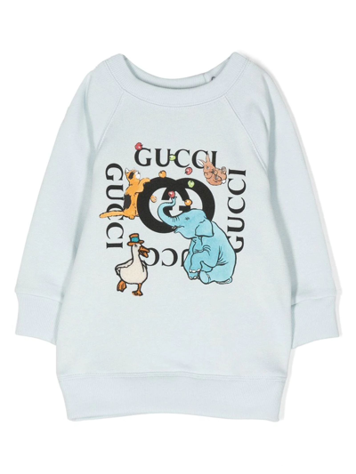Gucci Kids' Baby Cotton Sweatshirt With Animal Print In Clear Blue