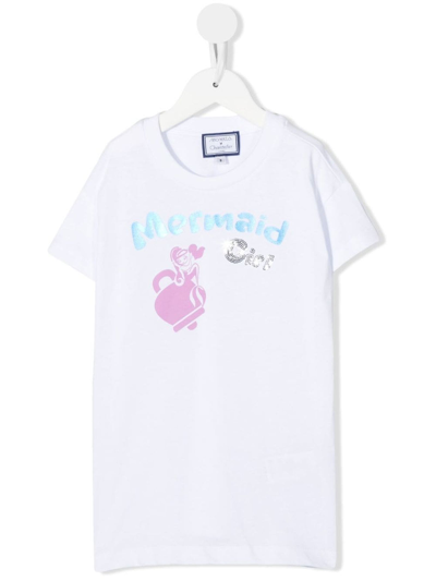 Simonetta Kids' 'mermaid Girl' Cotton T-shirt In Weiss