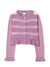 Simonetta Striped Ruffle Hem Cardigan In Glicine
