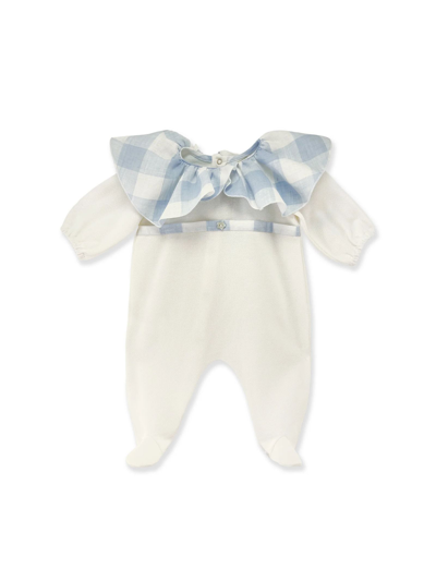 La Stupenderia Babies' White And Light Blue Cotton Dress