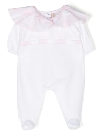 La Stupenderia Babies' Checked Ruffle-trim Pajamas In Bianco+rosa