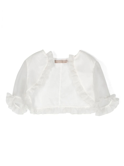 La Stupenderia Kids' 荷叶边细节真丝夹克 In Cream