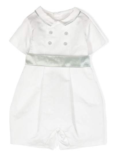 La Stupenderia Babies' Bow-front Short-sleeved Romper In Panna+azzurro