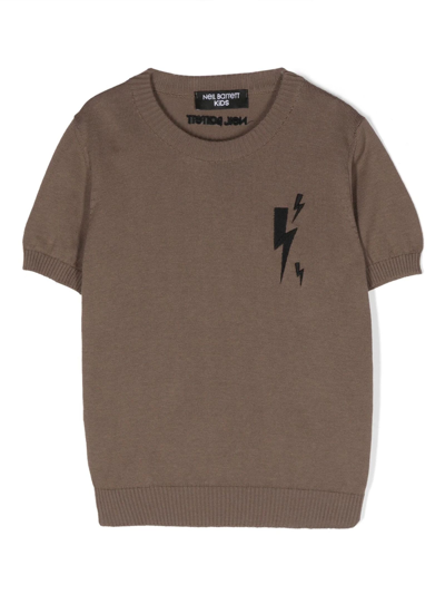 Neil Barrett Kids' Embroidered-logo Cotton T-shirt In Brown