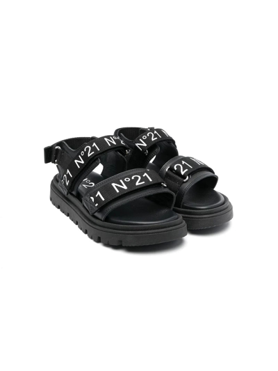 N°21 Kids' Logo-print Strap Sandals In Black