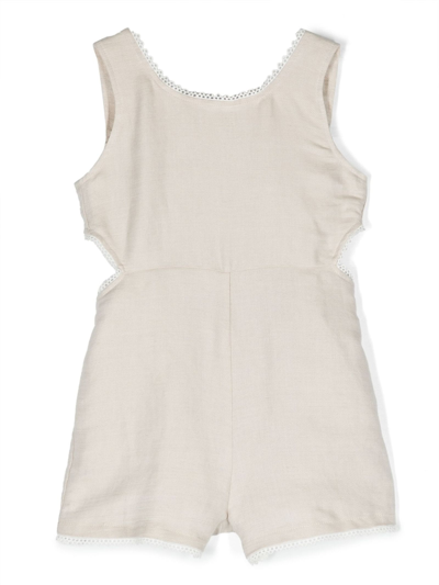 Chloé Kids' Lace-trim Cut-out Playsuit In Rope