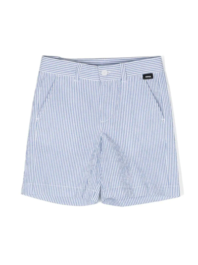 Aspesi Kids' Stripped Stretch-cotton Shorts In Bianco+azzurro