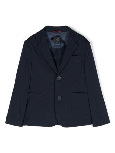 Fay Kids' Embroidered-logo Single-breasted Blazer In Blue