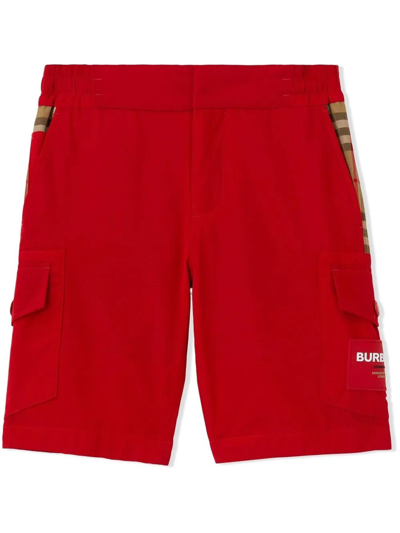 Burberry Kids' Boy's Hal Bicolor Logo Plaque Shorts In Bright Red