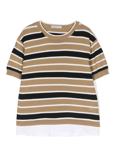 Paolo Pecora Kids' Stripe-pattern Knitted T-shirt In Beige