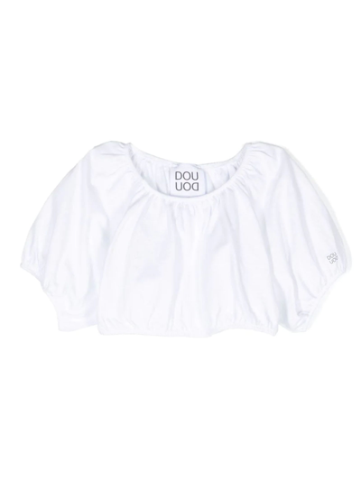 Douuod Kids' Off-shoulder Cropped Blouse In White