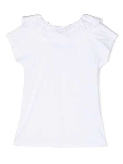 Douuod Kids' Ruffled-collar Cotton T-shirt In White