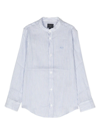 Fay Striped Collarless Shirt In Clear Blue