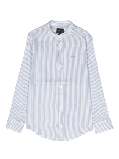 Fay Kids' Striped Collarless Shirt In Clear Blue